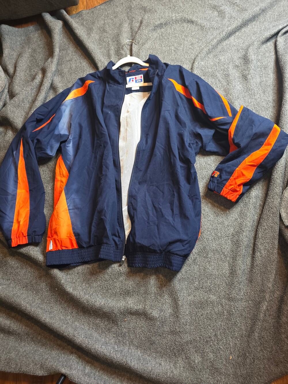 Russell Athletic Team Issue Windbreaker Warm Up Jacket XXL Navy Orange Mesh Line